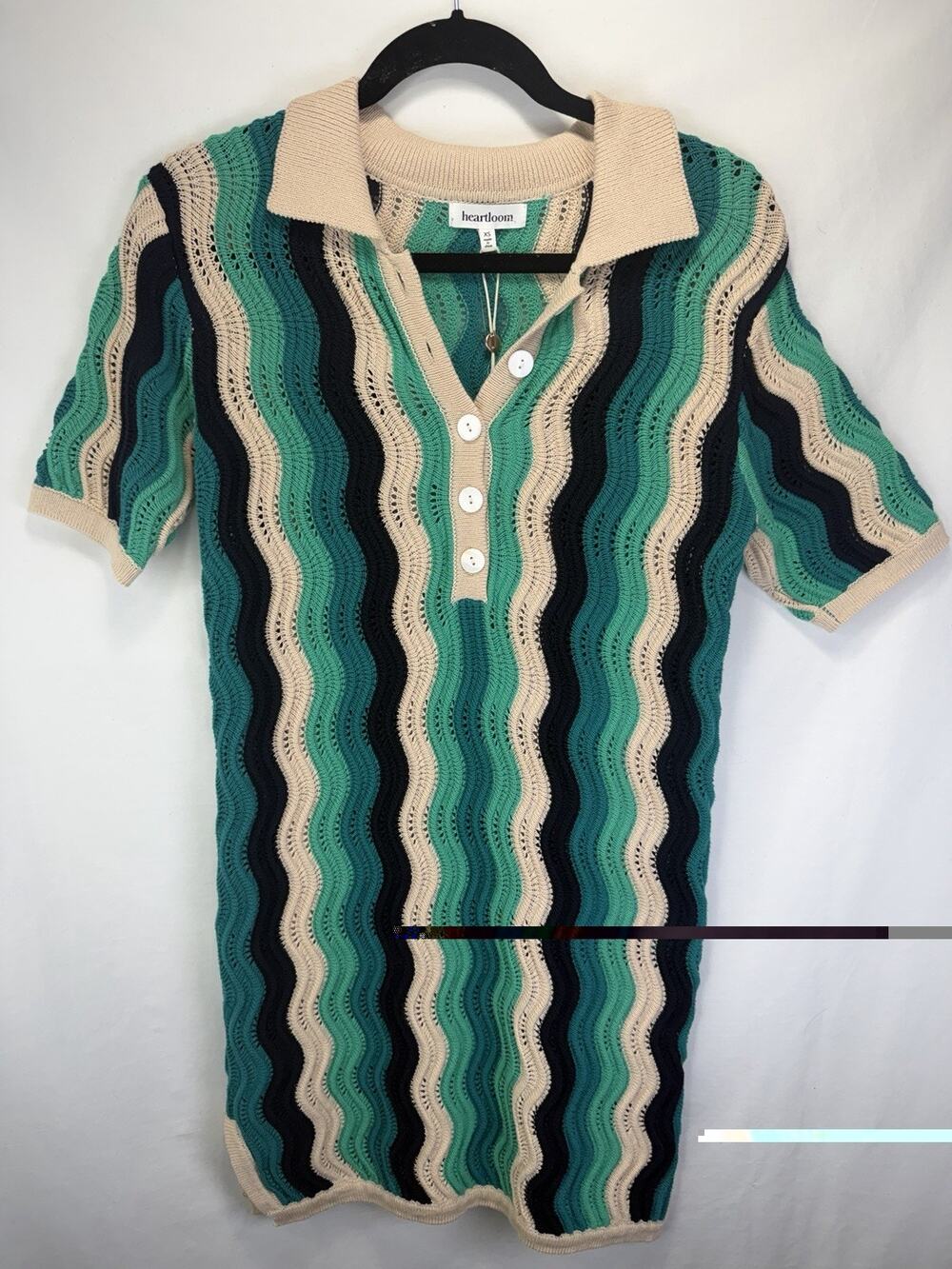 NWT Heartloom Colorblock Crochet Cover Up Knit Mini Dress XS Runs Big Stretchy